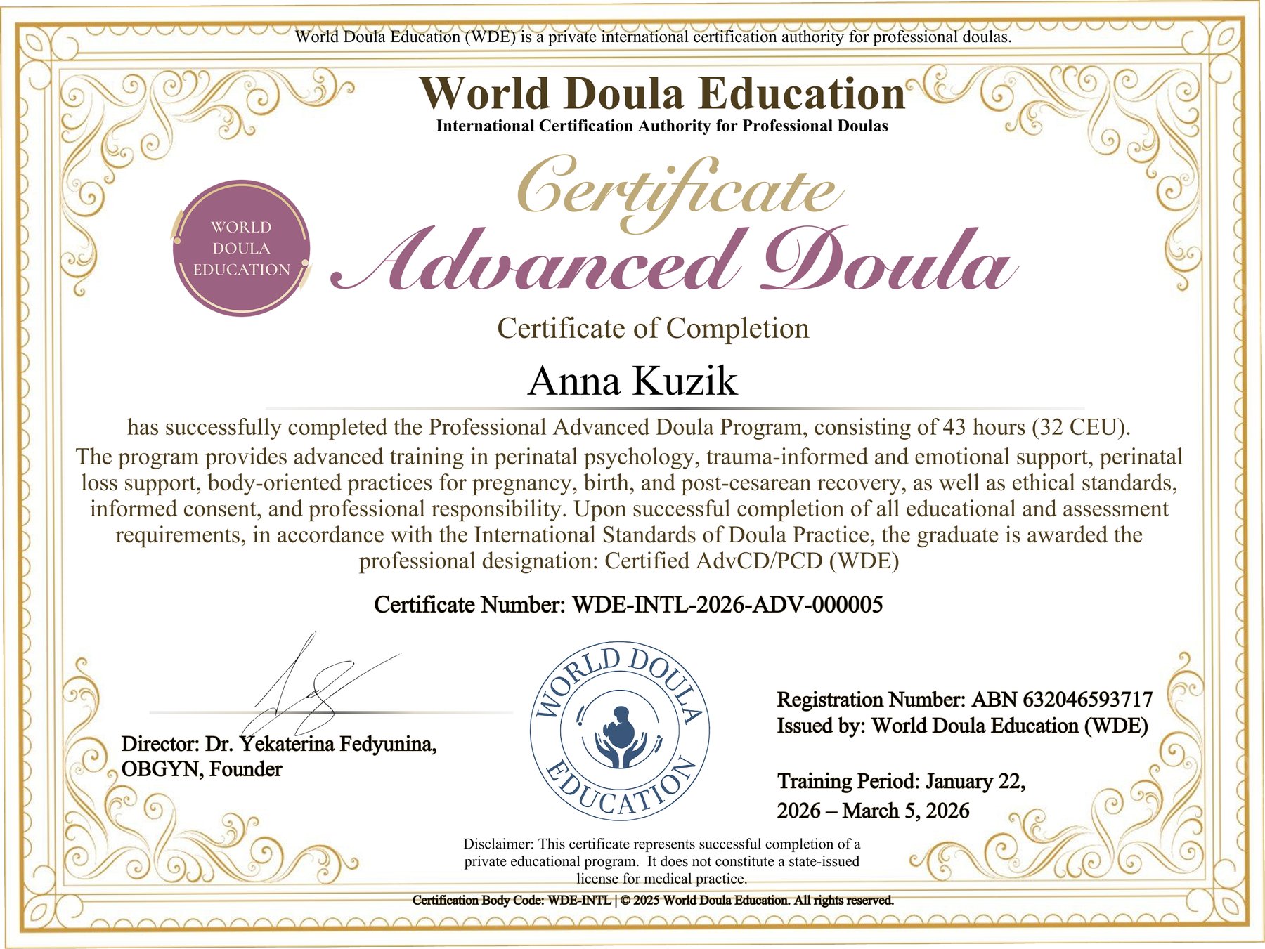 Advanced Doula (AdvCD/PCD-WDE)